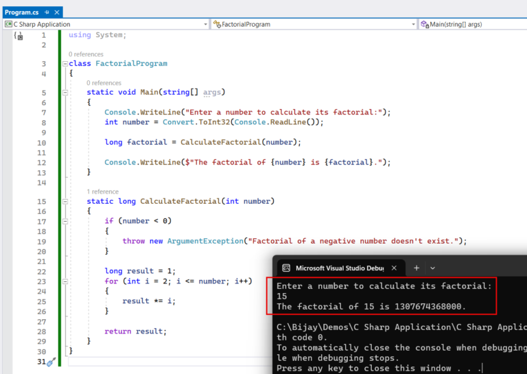 Write a C# Program to Print the Factorial of a Number - AspDotnetHelp.com