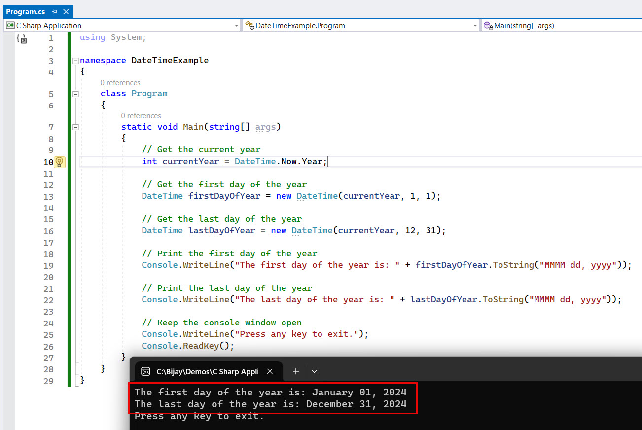 How to Get First and Last Day of the Year in C#? - AspDotnetHelp.com